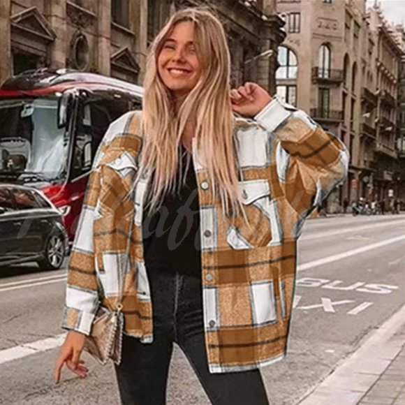 New Plaid Oversized Flannel Shirt Jacket Shacket - Picture 4 of 6